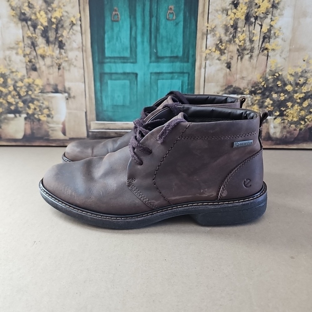 ECCO Turn Chukka Boots Men's 43 Waterproof Gore Tex Nubuck Cocoa Brown Leather